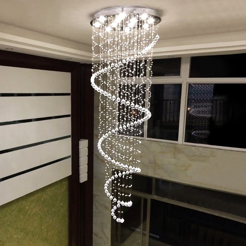 Afralia™ Modern LED K9 Crystal Chandelier | Luxury Double Staircase Living Room Lights