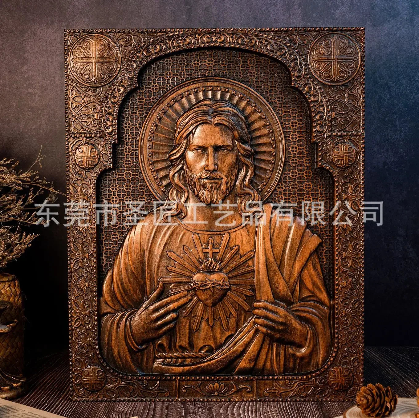 Afralia™ Sacred Heart Jesus Statue Wooden Plaque Wall Hanging Home Church Decor