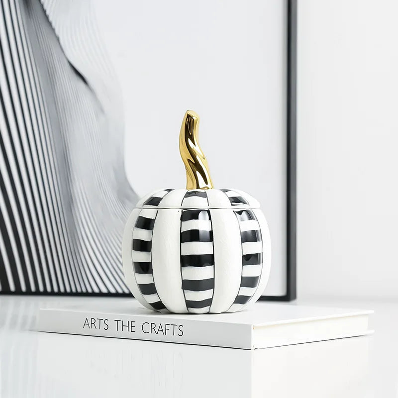Afralia™ Geometric Pumpkin Ceramic Jar - Decorative Storage Container for Home Decor