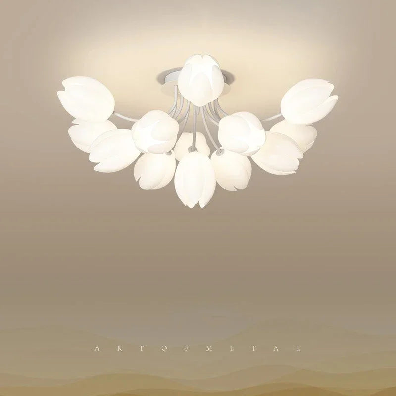 Afralia™ White Lily Blossom LED Chandelier for Living Room Kitchen Bedroom