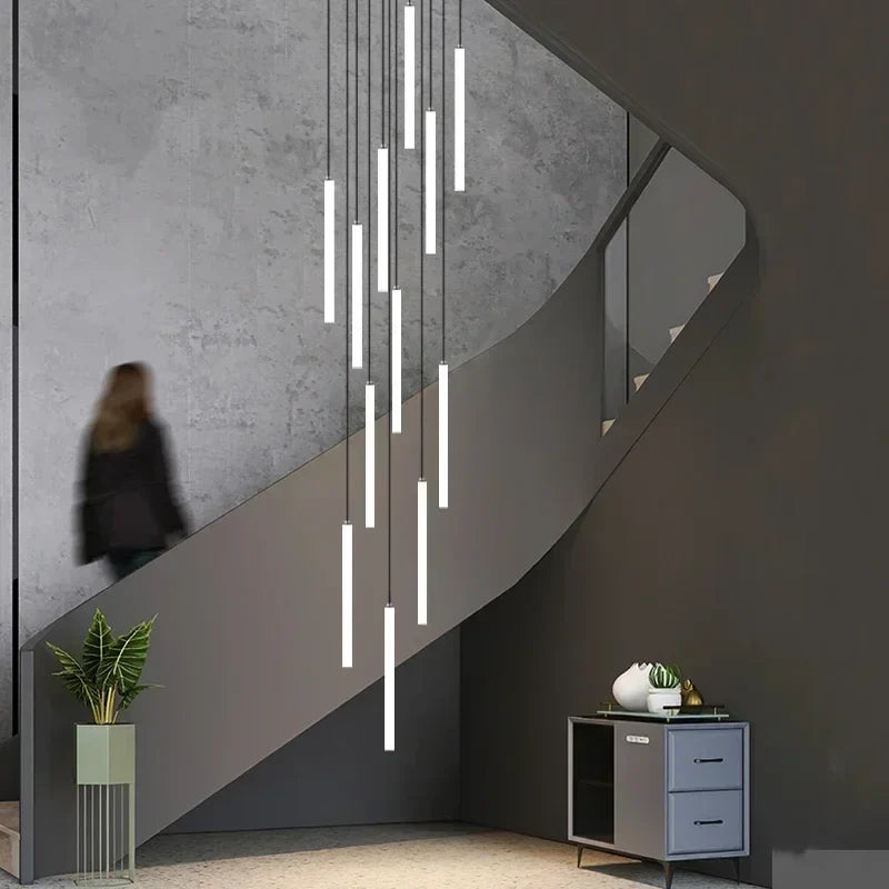 Afralia™ Modern Luxury LED Stair Pendant Chandelier Light for Villa