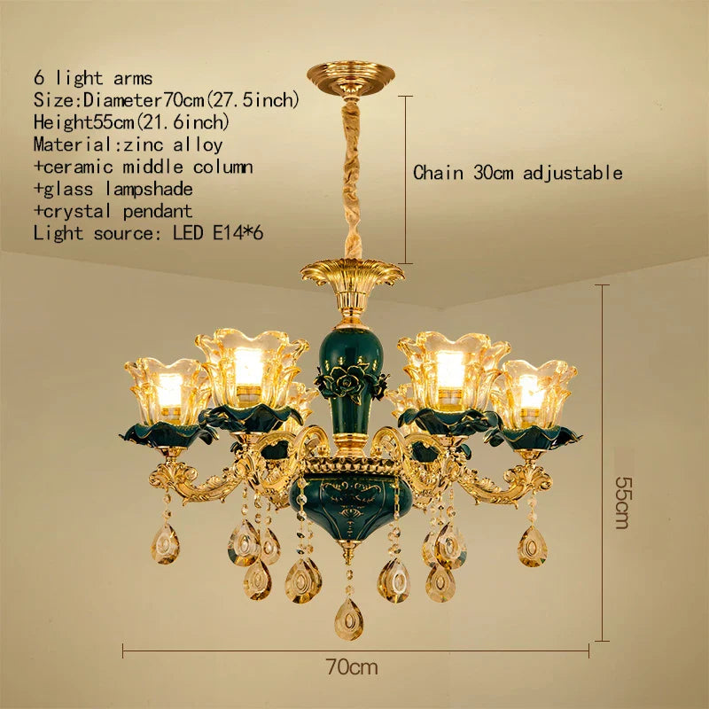 Afralia™ Dark Blue Crystal Chandelier, Vintage Style Ceiling Lamp for Living Room Bedroom Villa