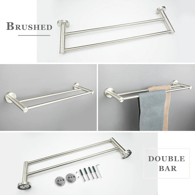 Afralia™ Brushed Nickel Stainless Steel Bathroom Hardware Set Towel Bar Ring Holder Robe Hook