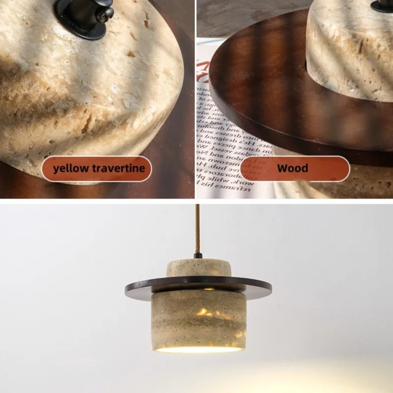 Afralia™ LED Wall Light Fixture Yellow Travertine Stone Modern Bedside Lamp