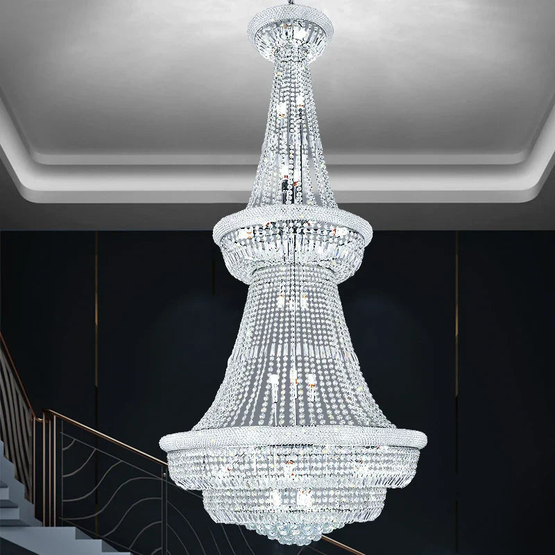 Afralia™ Luxury Loft Crystal Chandelier - Elegant Staircase European Style Large Chrome Pendant