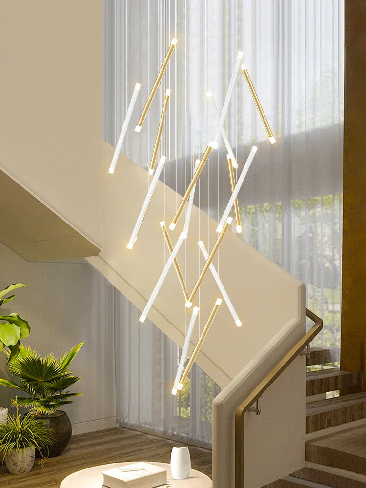 Afralia™ Black Round Tube LED Chandelier for Duplex Loft Stair - Interior Lighting Decoration