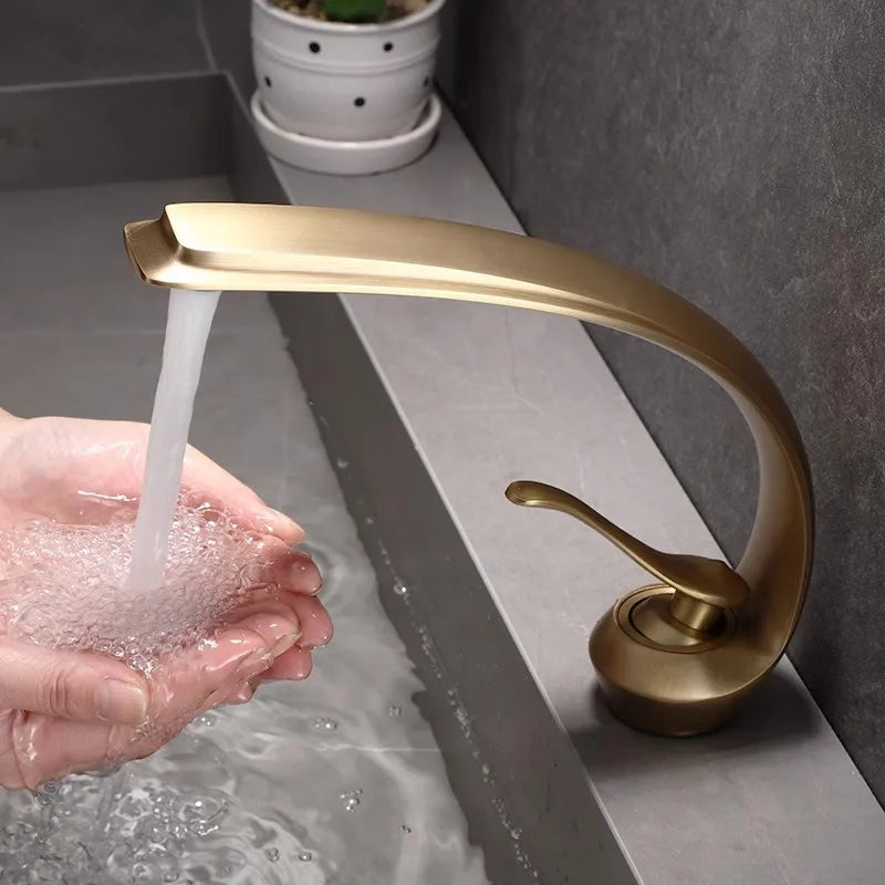 Afralia™ Bronze Waterfall Bathroom Faucet: Brass Basin Mixer Tap for Hot & Cold Water