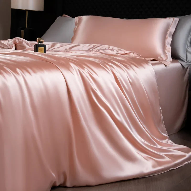 Afralia™ Mulberry Silk Queen King Duvet Cover Solid Color Silky Comforter