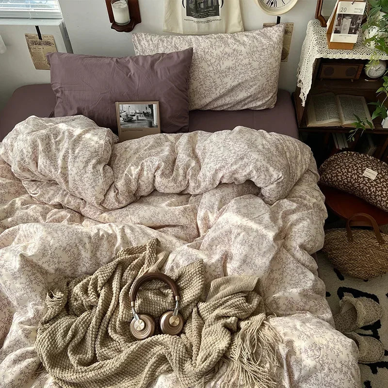 Afralia™ Cute Cartoon Washed Cotton 4-Piece Bedding Set for Spring Soft Skin-Friendly Sheets