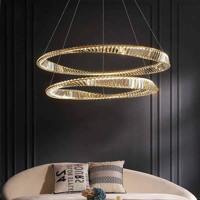 Afralia™ Gold Plated Steel Ring Pendant Lamp with Dimmable LED Lights and K9 Crystals