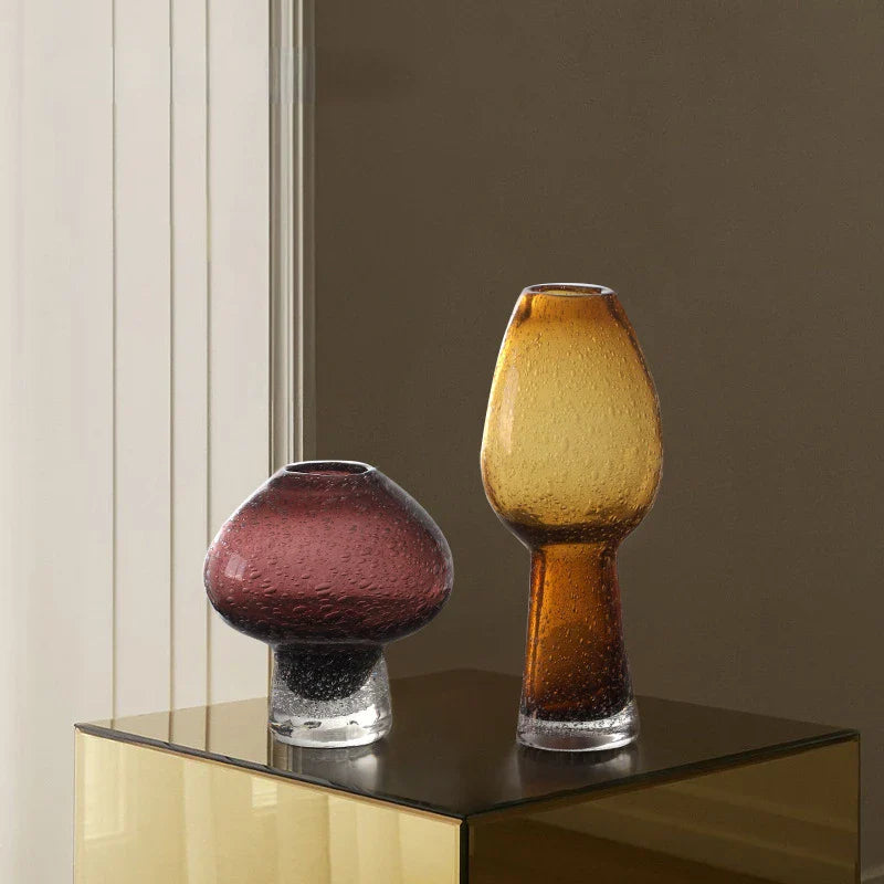 Afralia™ Geometric Mushroom Flower Vase Home Decor Sparkling Glass Bottle