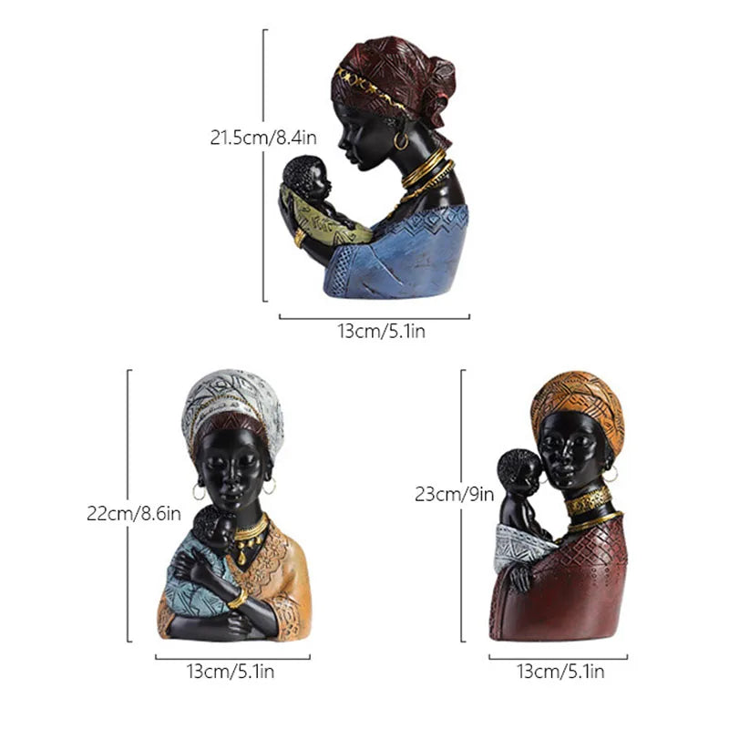 Afralia™ African Exotic Black Mother And Child Resin Statues Retro Figurines For Home Decor