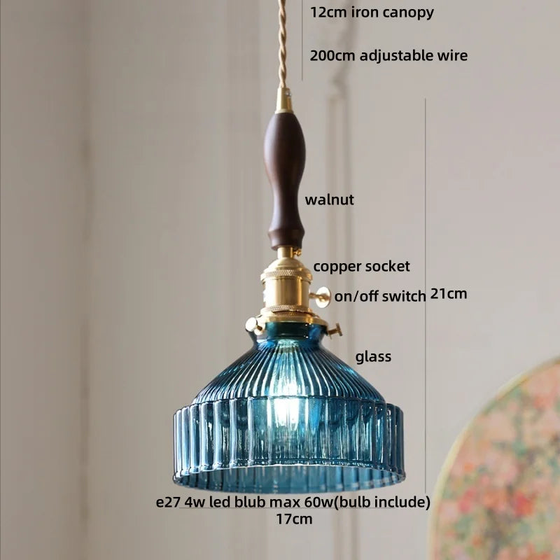 Afralia™ LED Pendant Lights with Blue Glass & Brass Knob Switch for Modern Home Decor