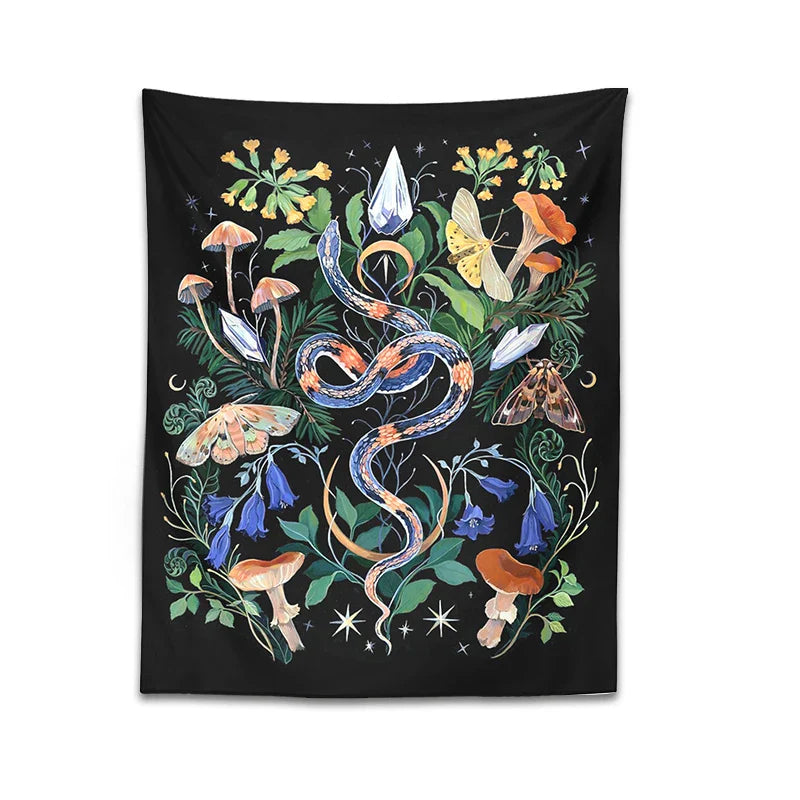 Mushroom Snake Tapestry Wall Hanging Hippie Boho Room Decor by Afralia™