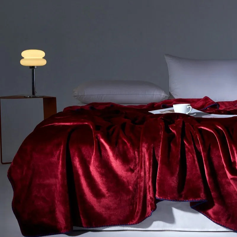 Afralia™ Velvet Milk Blanket: European Solid Color Flannel Bedspread for All Seasons