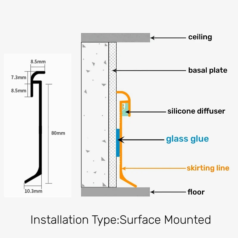 Afralia™ LED Skirting Line Aluminum Profile for Stylish Backlighting, Stair Lighting & Wall Trim