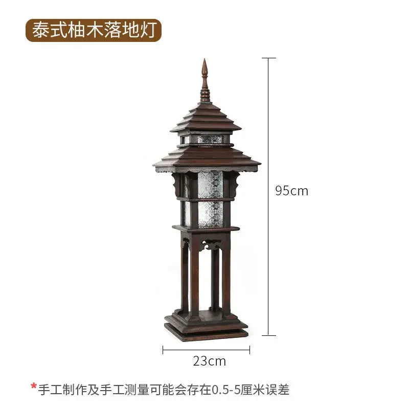 Afralia™ Thai Style Wood Outdoor Table Lamp for Courtyard Decor