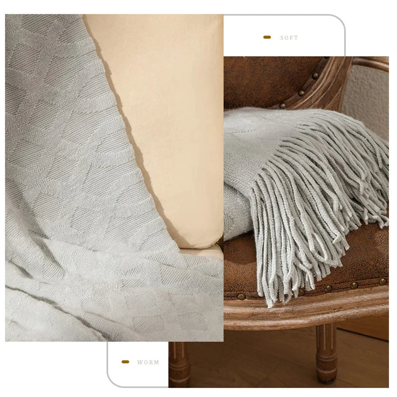 Afralia™ Plush Plaid Blanket - Soft Summer Blanket for Bed & Sofa - Stylish Decorative Throw with Tassels