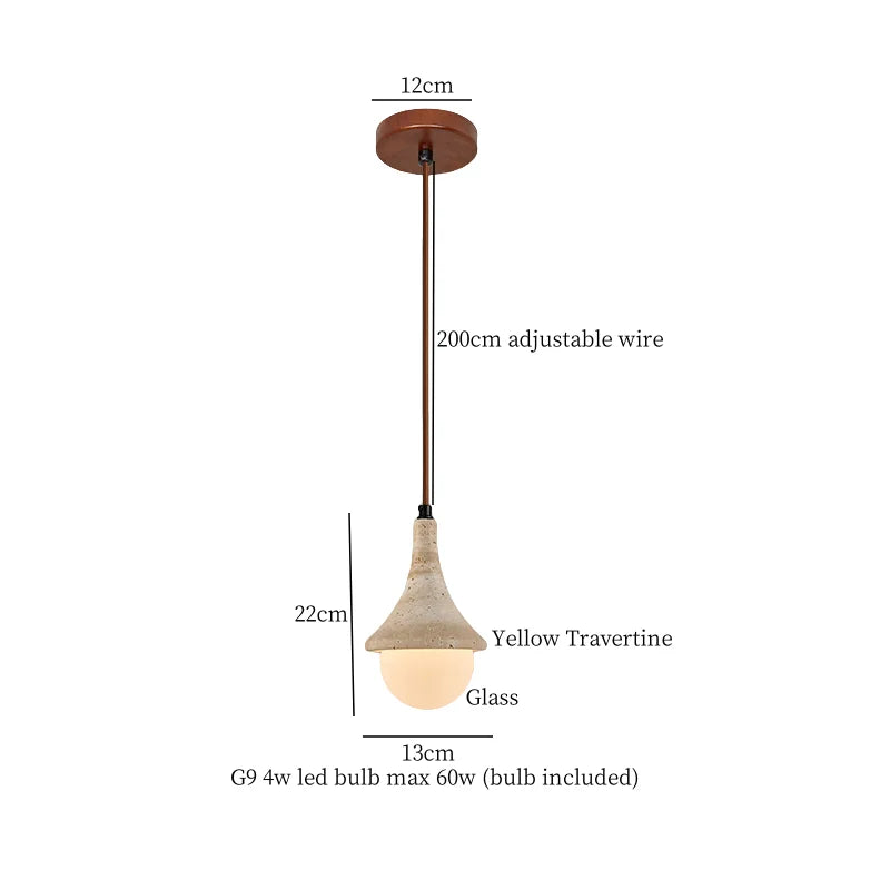 Afralia™ Wabi Sabi Yellow Travertine Conical Stone LED Pendant Lamp for Kitchen House