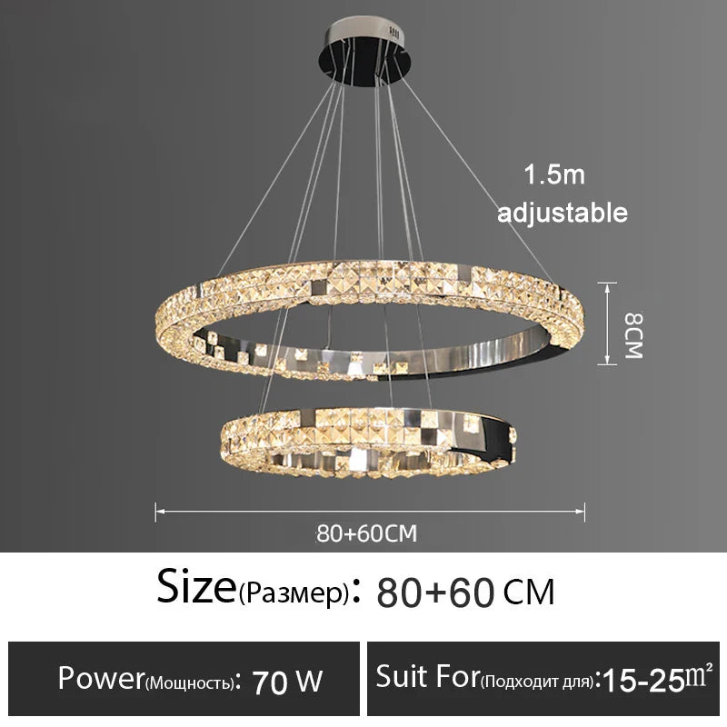 Afralia™ Luxury Crystal Pendant Chandelier with LED Lights for Dining, Bedroom, and Living Room
