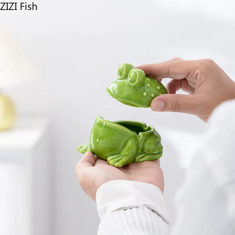 Afralia™ Ceramic Green Frog Ashtray: Cute Desktop Smoking Accessories for Weed Ash, Gift_PAUSE_