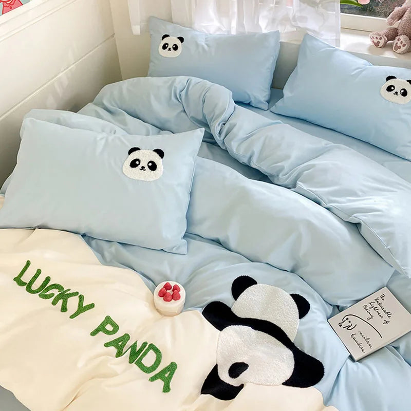 Afralia™ Color Block Cotton Embroidery Bedding Set for All Seasons