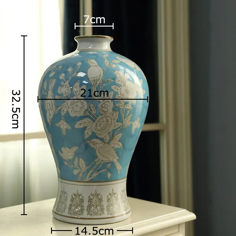 Afralia™ Blue & White Porcelain Vase for Classical Flower Arrangement & Room Aesthetic