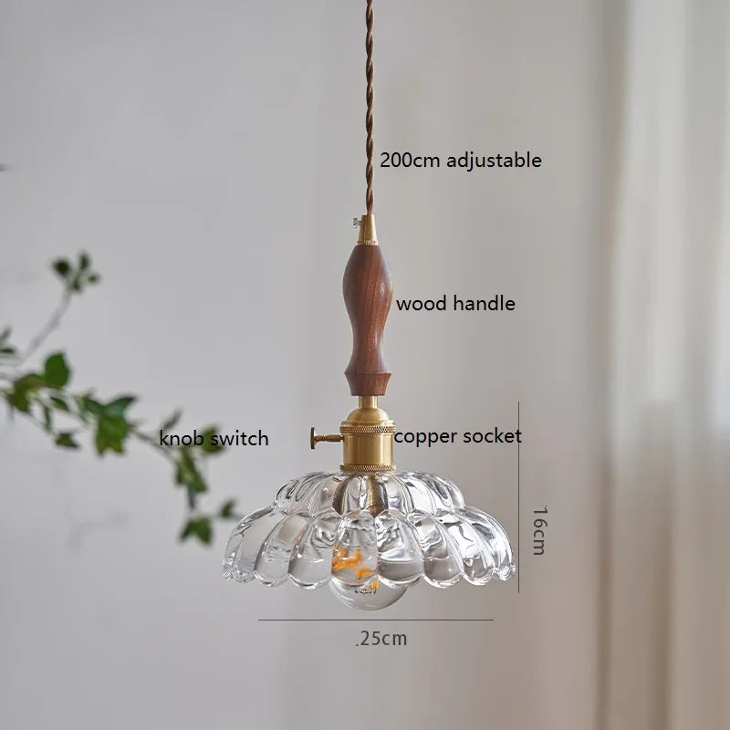 Afralia™ Vintage Glass Copper LED Pendant Light with Wooden Handle