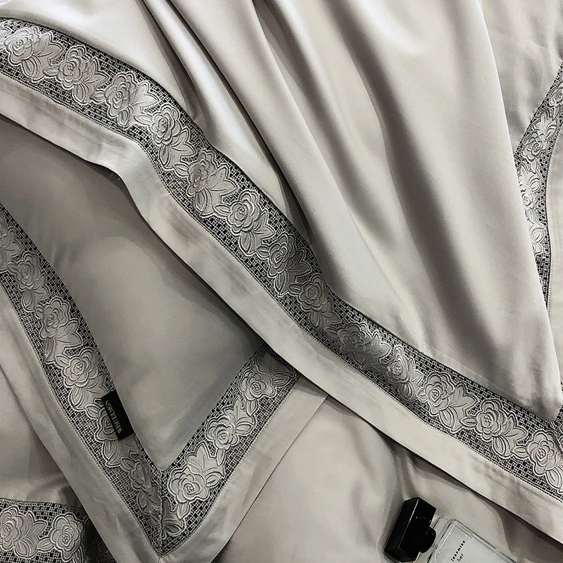 Afralia™ Luxury Lace Embroidery 1000TC Egyptian Cotton Bedding Set with Duvet Cover, Sheets, Pillowcases