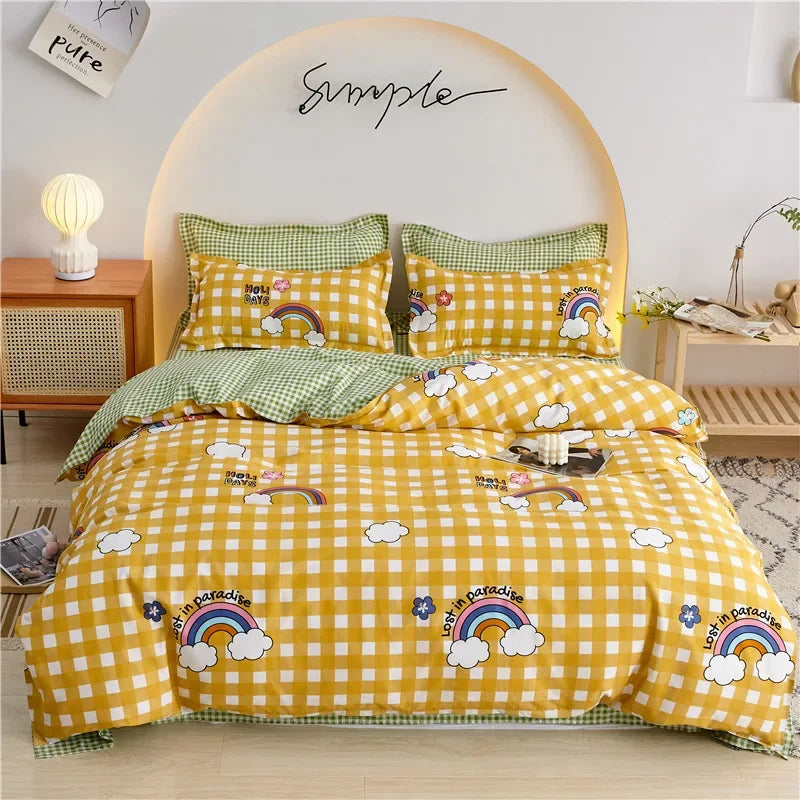 Afralia™ Plant Print Bedding Set: Skin-Friendly Duvet Cover & Bedsheet for All Seasons