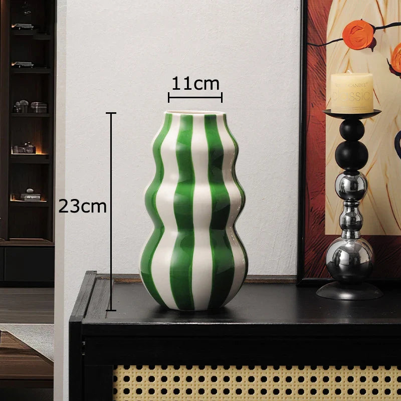 Afralia™ Striped Ceramic Vase for Table Decoration and Flower Arrangement