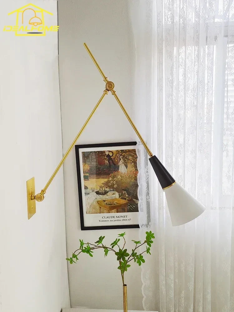 Afralia™ Retro Medieval Black/Gold Brass Wall Lamp Swing Arm Sconces LEDs E14