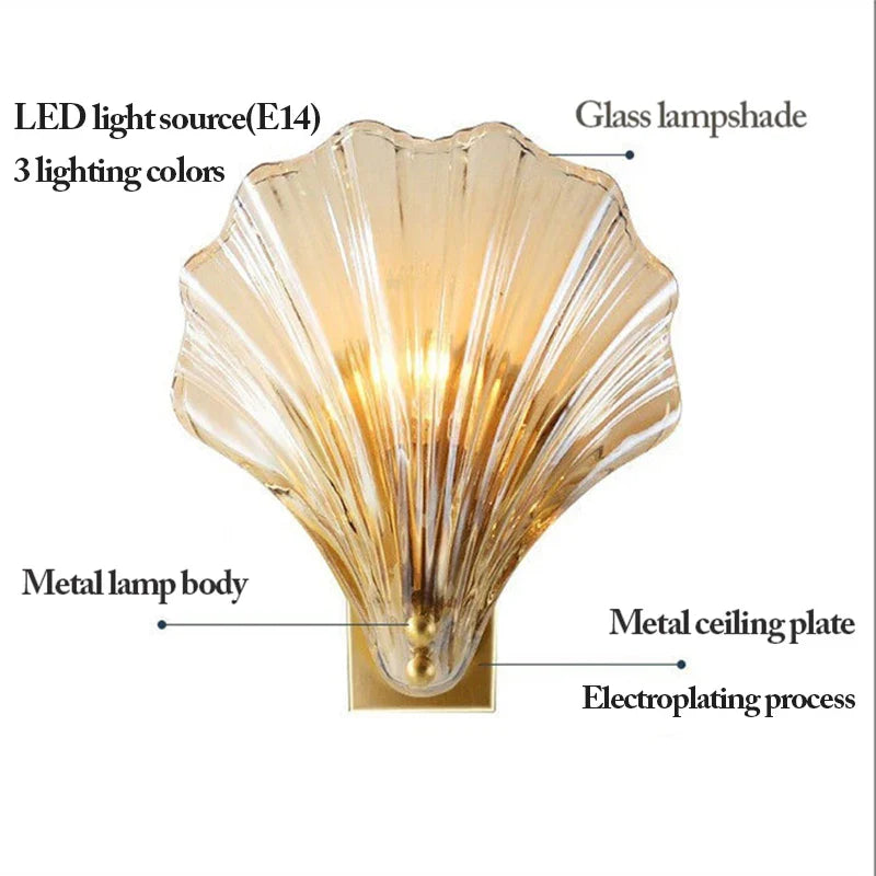 Afralia™ Sea Shell LED Glass Wall Lamp for Bedroom Dining Room Decor