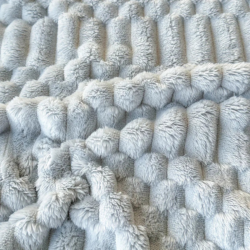 Afralia™ Striped Coral Fleece Blanket | Soft & Cozy Bed Cover for Home, Office, and Travel