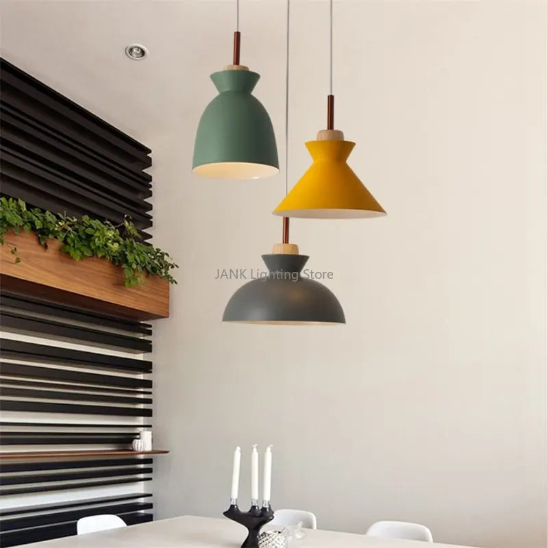 Afralia™ Minimalist Makaron Wood Chandelier LED Pendant Light