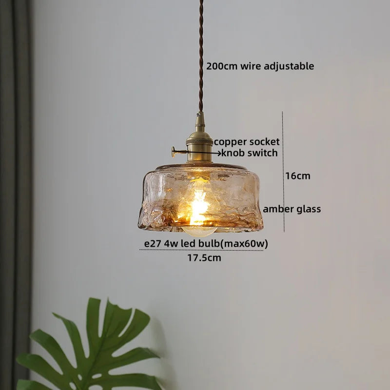 Afralia™ Copper Glass LED Pendant Lamp with Knob Switch - Modern Hanging Light Fixtures