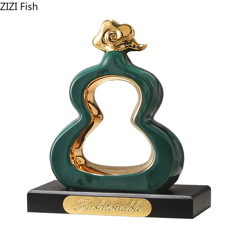 Afralia™ Gold Gourd Ceramic Sculpture Desk Decor Porcelain Crafts Room Ornaments