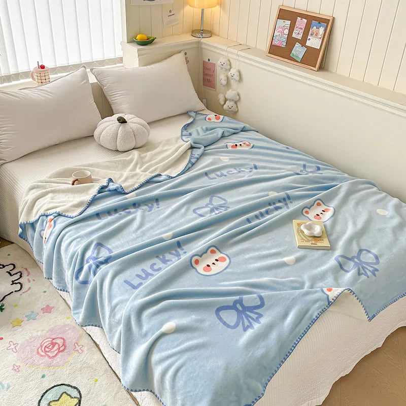 Afralia™ Cozy Milk Velvet Blanket: Cute Pattern, Warm, Multi-Functional Sofa & Travel Shawl