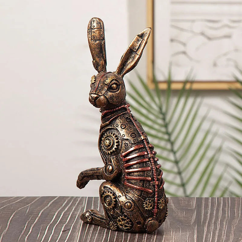 Afralia™ Resin Rabbit Steampunk Metal Animal Figurine Mechanical Home Office Decor