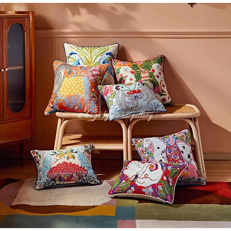 Afralia™ Pink Lion Dog Chinoiserie Style Decorative Cushion Cover