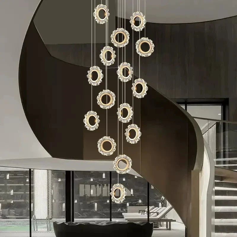 Afralia™ Flower Ring Chandelier for Duplex Living Room and Dining Room