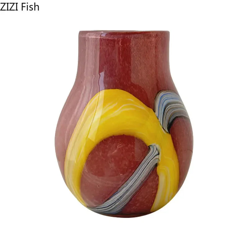 Afralia™ Striped Glass Vase Desk Decoration with Artificial Flowers