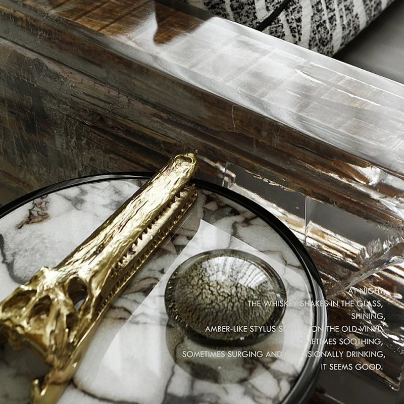 Afralia™ Golden Crocodile Skull Resin Sculpture Home Decor Figurine