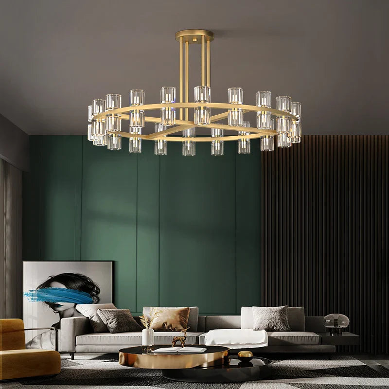 Afralia™ Crystal Black Gold Luxury LED Hanging Pendant Light for Living Room