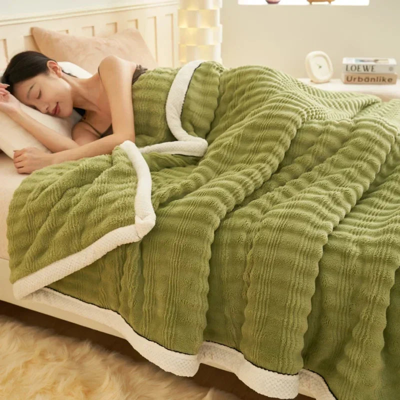 Afralia™ Fluffy Rabbit Plush Warm Blanket for Bed, Soft & Cozy Autumn Winter Comfort