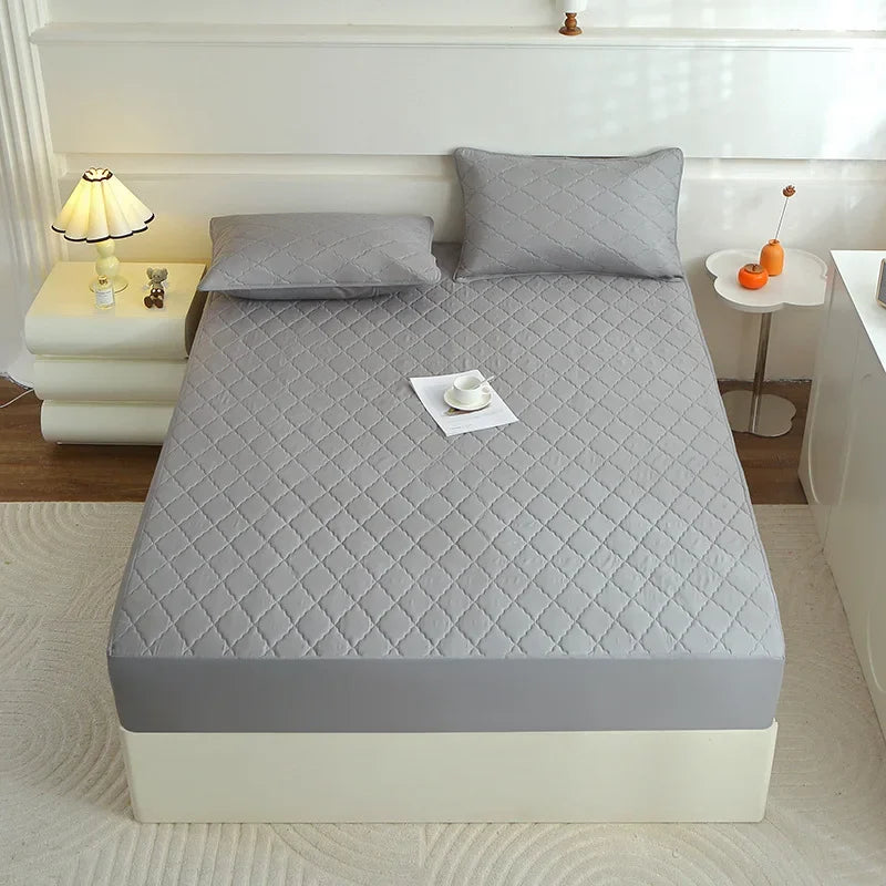 Afralia™ Plush Velvet Quilted Mattress Cover Queen King Bed Fitted Sheet