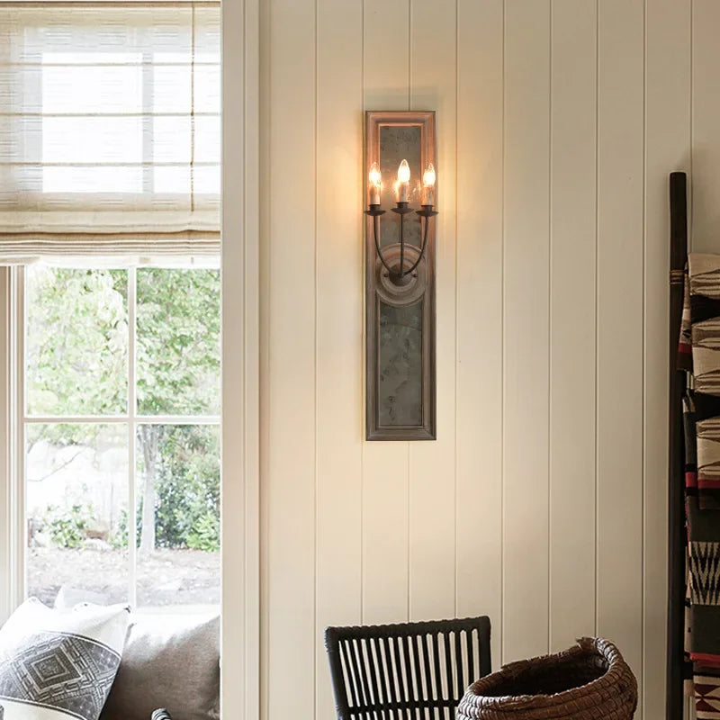 Afralia™ Wooden Mirror Frame Wall Lamp: Vintage French Style Candle Lamp for Living Room & Bedroom