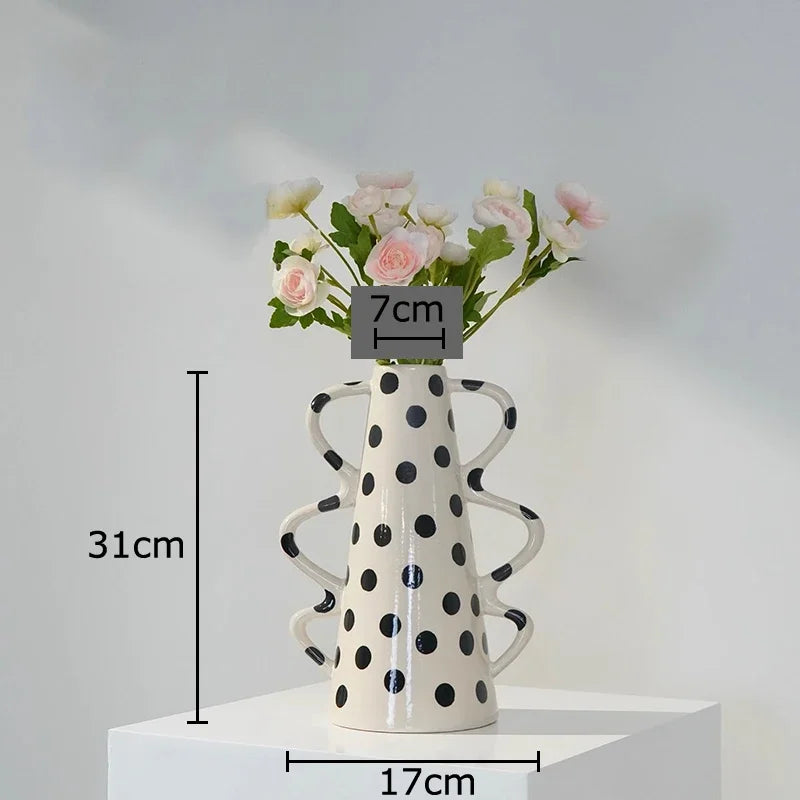 Afralia™ Black Polka Dot Ceramic Vase for Table Flower Arrangement and Room Decor
