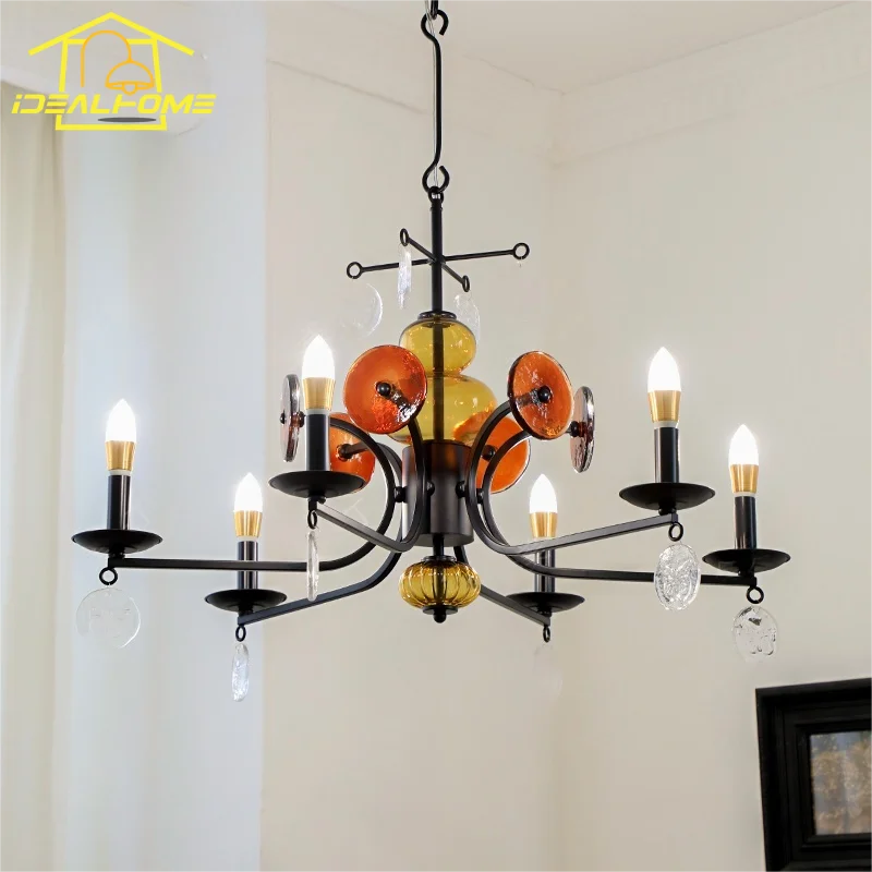 Afralia™ Medieval Symphony Glass Iron Pendant Lights LED E14 for Living Room, Bedroom, Bar
