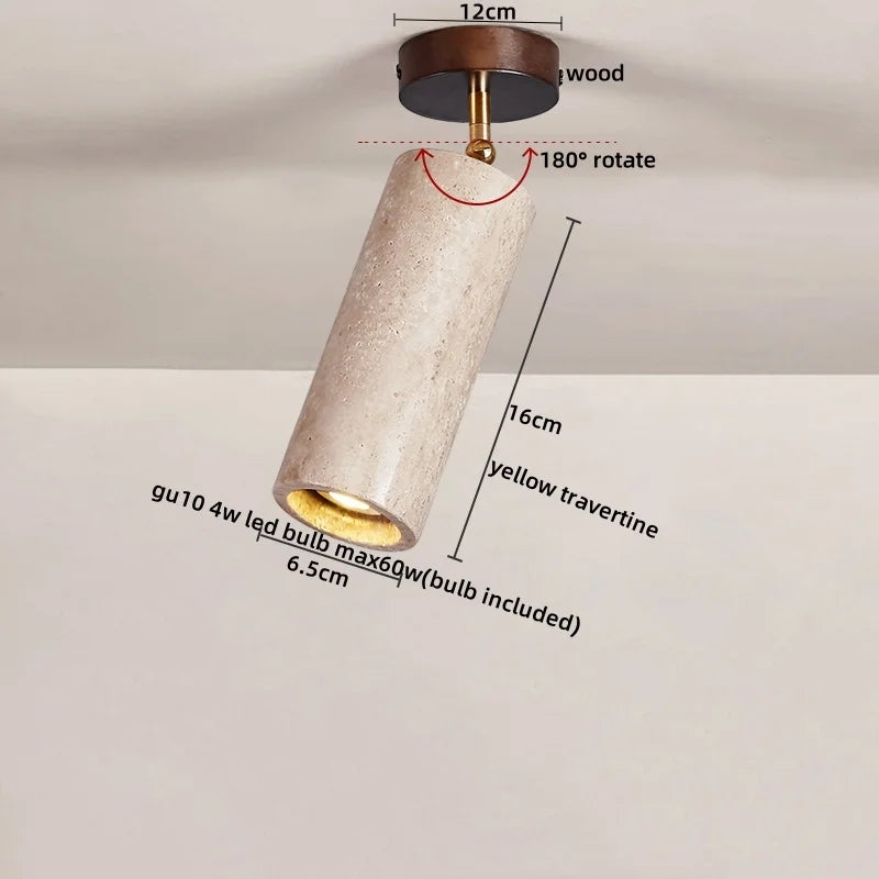 Afralia™ Yellow Travertine Stone LED Ceiling Light Fixture White Glass Ceiling Lamp